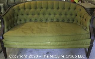 Vintage Hickory Chair Furniture Company Green Silk Tufted Settee or Love Seat.  It measures approximately 53" long. 