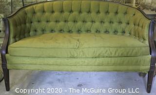 Vintage Hickory Chair Furniture Company Green Silk Tufted Settee or Love Seat.  It measures approximately 53" long. 