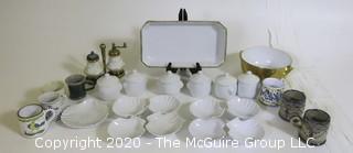 Large Group of Ceramic and Porcelain Serving Pieces.  Includes Porcelain Shell Appetizer Dishes and Small Covered Soup Pots, Etc. 