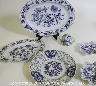 Group of Blue Danube Porcelain Serving Pieces.  Small chip on edge of pierced plate. 