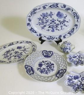 Group of Blue Danube Porcelain Serving Pieces.  Small chip on edge of pierced plate. 