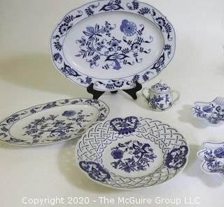 Group of Blue Danube Porcelain Serving Pieces.  Small chip on edge of pierced plate. 