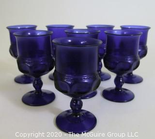 Set of 8 Heavy Cobalt Blue Glass or Goblets with Stems.