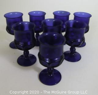 Set of 8 Heavy Cobalt Blue Glass or Goblets with Stems.