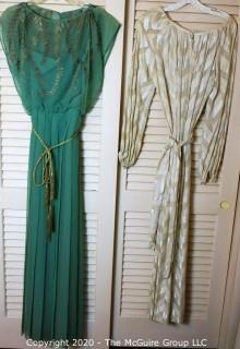 Two Vintage Evening Dresses. Unsized. Green Dress Made By Marita for Anthony Muto.  White dress has a few spots on it from storage.