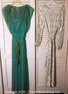 Two Vintage Evening Dresses. Unsized. Green Dress Made By Marita for Anthony Muto.  White dress has a few spots on it from storage.