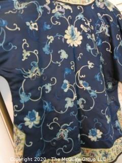 Vintage Asian Blue Silk Embroidered Jacket.  Some damage on sleeve.