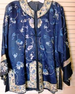 Vintage Asian Blue Silk Embroidered Jacket.  Some damage on sleeve.