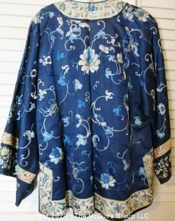 Vintage Asian Blue Silk Embroidered Jacket.  Some damage on sleeve.