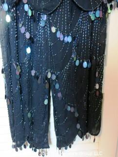 Vintage Black Sequin and Silk 2 Piece Evening Dress by Anna. Size Large.  Great for you first night out after quarantine.