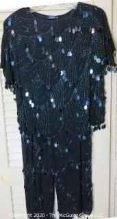 Vintage Black Sequin and Silk 2 Piece Evening Dress by Anna. Size Large.  Great for you first night out after quarantine.