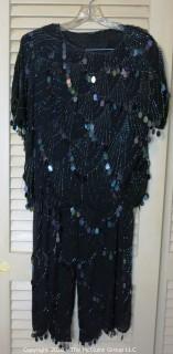 Vintage Black Sequin and Silk 2 Piece Evening Dress by Anna. Size Large.  Great for you first night out after quarantine.