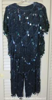 Vintage Black Sequin and Silk 2 Piece Evening Dress by Anna. Size Large.  Great for you first night out after quarantine.