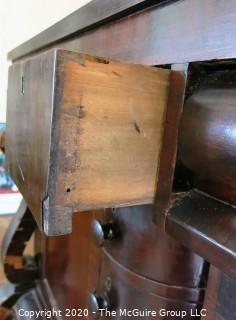 Heavy Antique Victorian Mahogany Buffet Cabinet.  Damage to the veneer and top decorative bracket needs to be reattached; 46"T (54" at back) x 28"D 