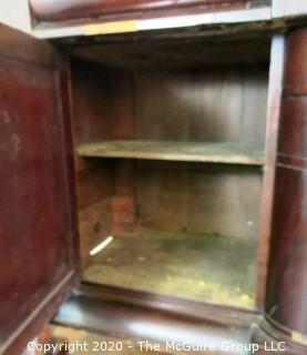 Heavy Antique Victorian Mahogany Buffet Cabinet.  Damage to the veneer and top decorative bracket needs to be reattached; 46"T (54" at back) x 28"D 