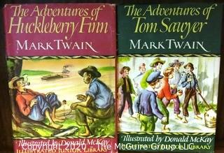 2 Mark Twain, Illustrated Junior Library Books - Huckleberry Finn and Tom Sawyer