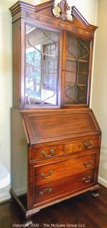 Mahogany Stepped Back Secretary/Bookcase; made by Colonial Manufacturing Co., 9/18"D x 34"W x 84"T