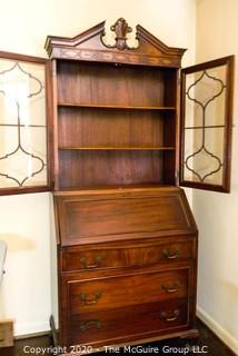 Mahogany Stepped Back Secretary/Bookcase; made by Colonial Manufacturing Co., 9/18"D x 34"W x 84"T