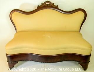 Antique Biedermeier Upholstered Love Seat on casters; 22 x 44 x 36"T