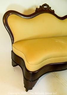 Antique Biedermeier Upholstered Love Seat on casters; 22 x 44 x 36"T