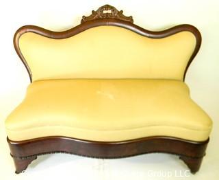 Antique Biedermeier Upholstered Love Seat on casters; 22 x 44 x 36"T