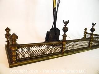 Brass Fireplace Fender; 14"D x 42"W; with fireplace tool set