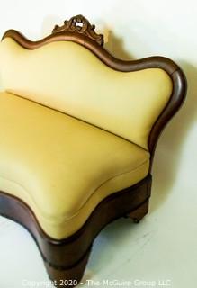 Antique Biedermeier Upholstered Love Seat on casters; 22 x 44 x 36"T