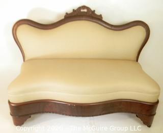 Antique Biedermeier Upholstered Love Seat on casters; 22 x 44 x 36"T