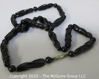 Black Glass Bead Necklace with Clasp.