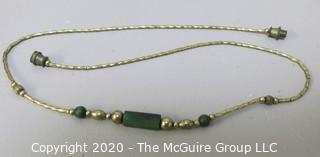 Gold Bead with Green Stone Necklace.