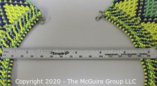 Likely a Vintage Glass Seed Bead Collar Bib Necklace Hand Beaded Native American: Green, Black and Yellow  geometric