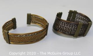 Two Woven Metal Ware Cuff Style Bracelets