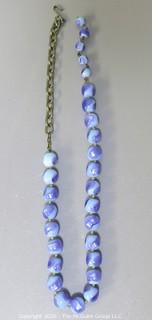 Blue Slag Glass Bead Necklace.