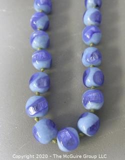 Blue Slag Glass Bead Necklace.