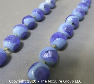 Blue Slag Glass Bead Necklace.