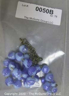 Blue Slag Glass Bead Necklace.