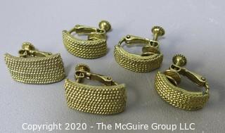 Five Identical Gold Tone Clip On Earrings by Napier.