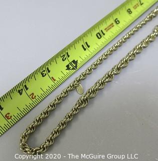 Vendome Gold Tone Rope Chain, 15" long.