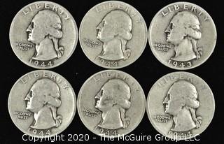 (5) 1944 and (1) 1943 Washington Quarters