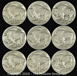 (9) 1937 Buffalo Nickels