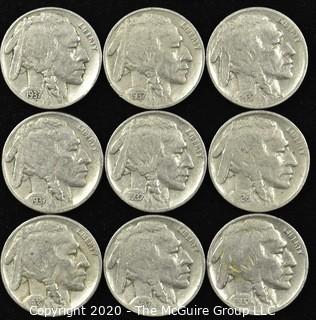 (8) 1937 and (1) 1936 Buffalo Nickels