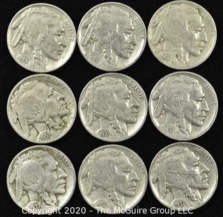 (9) 1937 Buffalo Nickels