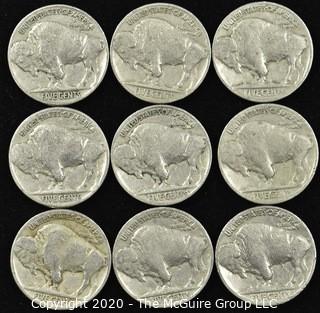 (9) 1937 Buffalo Nickels