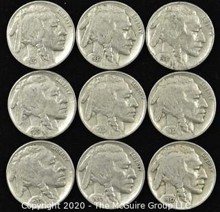 (9) 1937 Buffalo Nickels