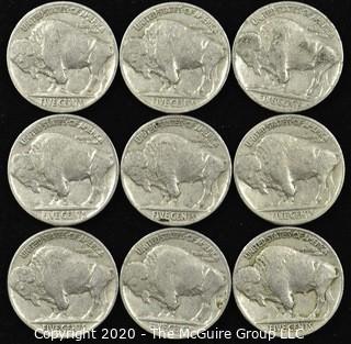 (9) 1937 Buffalo Nickels