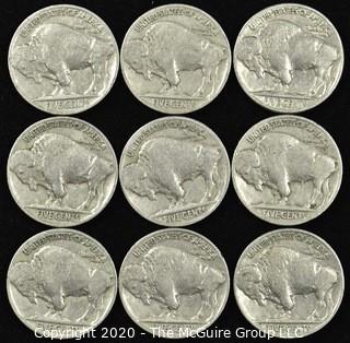 (9) 1937 Buffalo Nickels