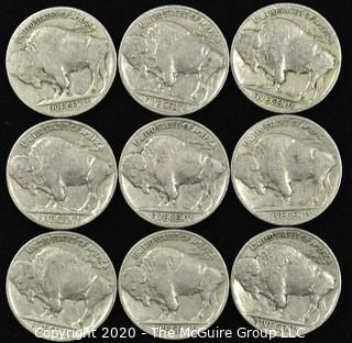 (9) 1937 Buffalo Nickels