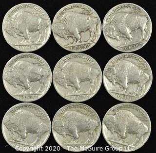 (9) 1937 Buffalo Nickels