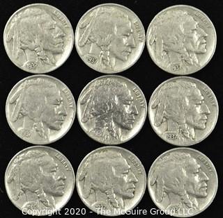 (9) 1937 Buffalo Nickels