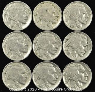 (9) 1937 Buffalo Nickels